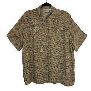 Napa Valley Shirt Textured Embroidered Size L Button-Up Short Sleeve Womens